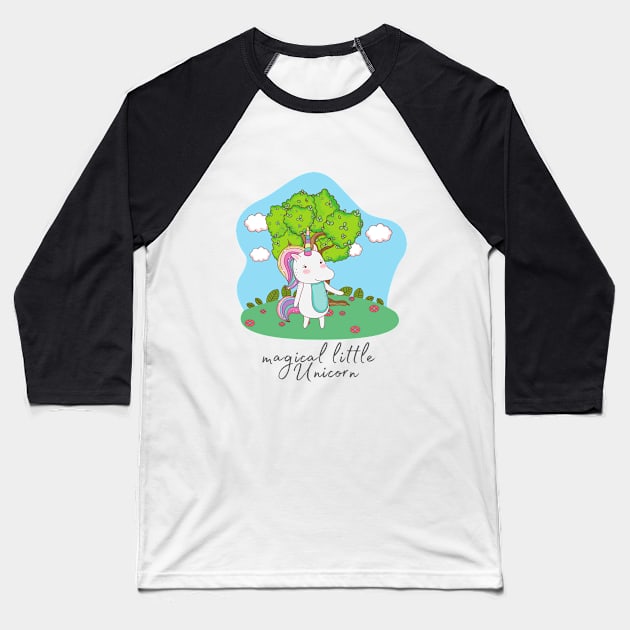 Cute Little Unicorn In Field Baseball T-Shirt by Vegan Squad